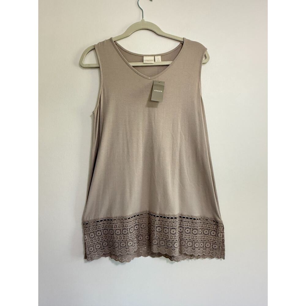 NWT Chico's Womens Layla Lace Hem Tank Size 1 Flowy Boho Summer Top